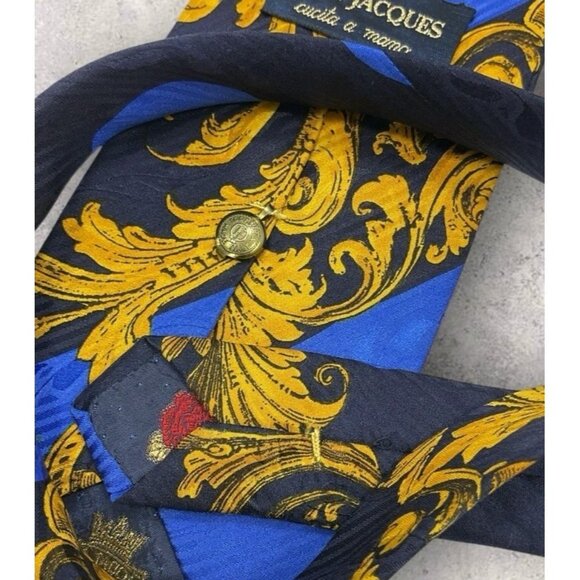 ERVÉ JACQUES Silk Tie ITALY Navy Blue Gold Striped Baroque W:3.8" EUC - Picture 3 of 5